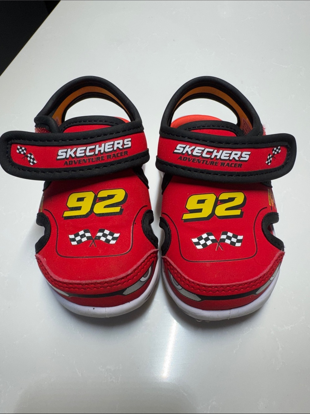 LIGHT UP Skechers Kids Red and Black Adventure Racer Sandals with Racing Graphic
